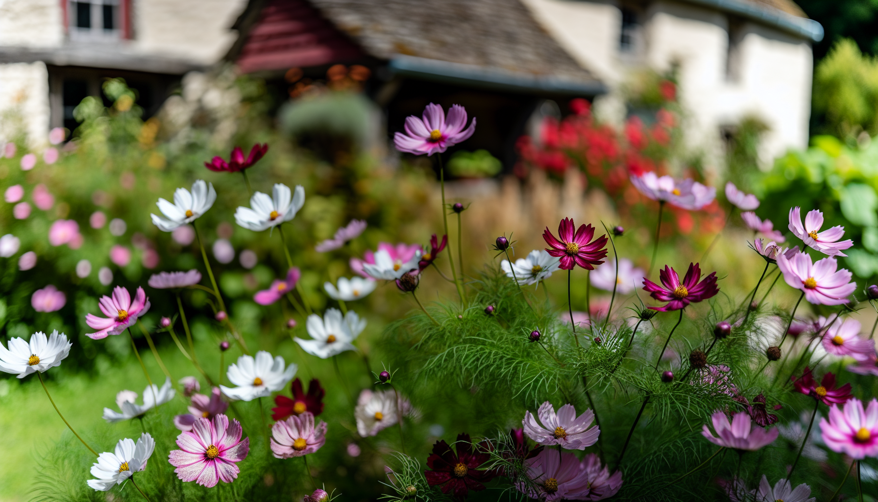 Charming cosmos flowers in a cottage garden