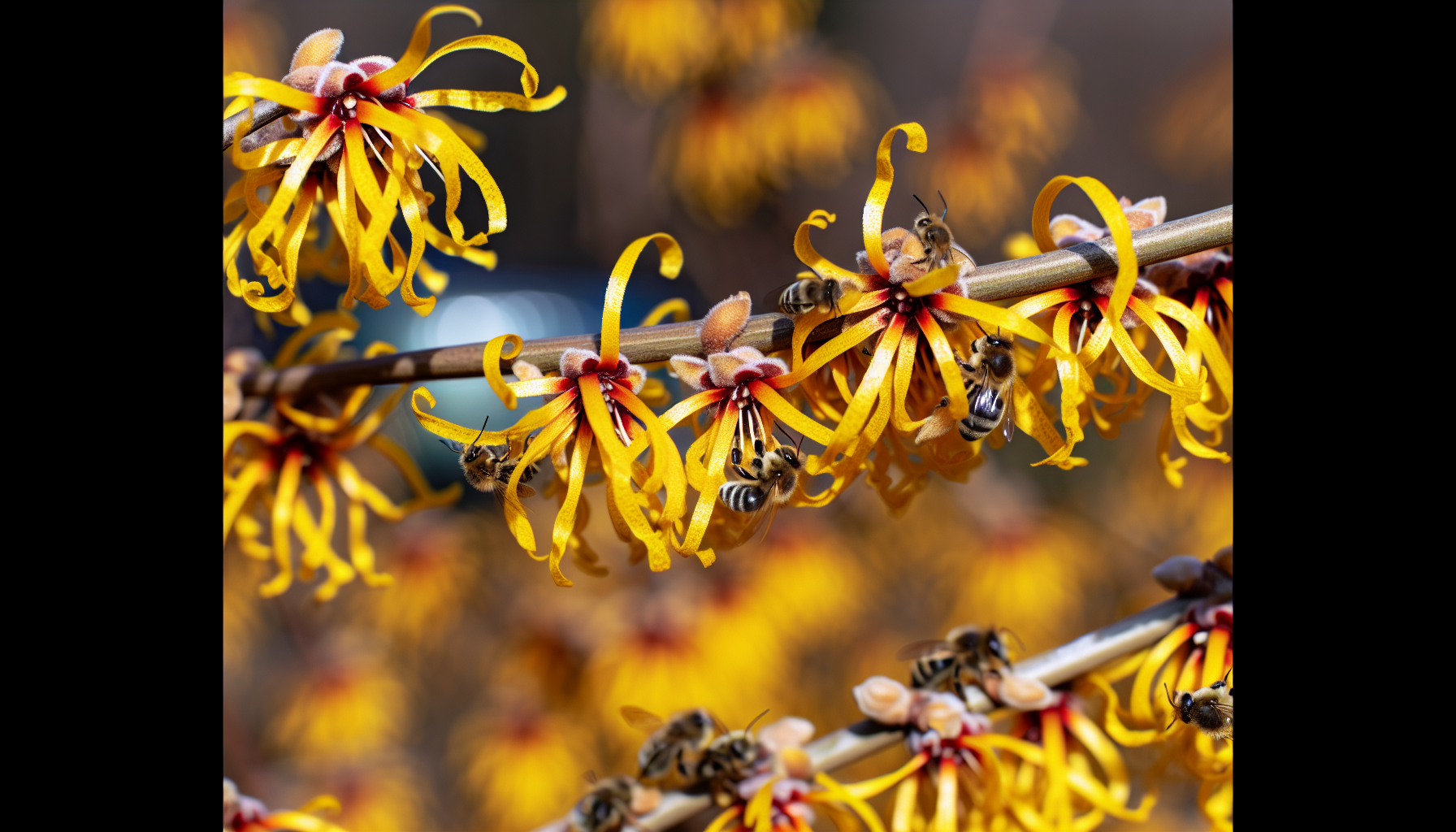 Witch hazel in early spring garden